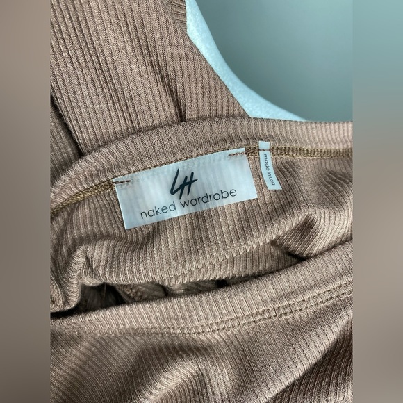 Large naked wardrobe LH Brown Tan Ribbed Long Sleeve Cropped Shirt - Picture 5 of 6